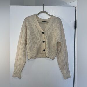 Cream Cable Knit Cardigan Sweater